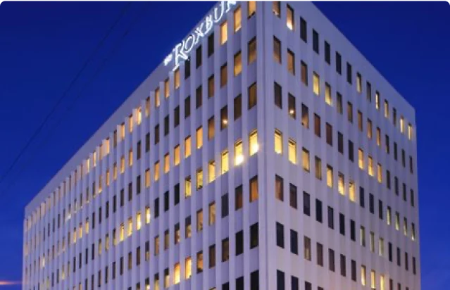 SCRC Beverly Hills fertility clinic building at night with lit windows